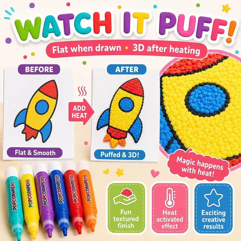 Art Craft Journal - Набор ручек Puffy Popcorn, гладкие, легко